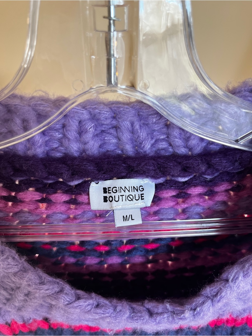 Beginning Boutique Purple & Pink Striped Chunky Sweater - Picture 4 of 4